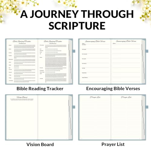 SUNEE Christian Bible Study & Prayer Journal – Undated 6-Month Scripture Notebook for Daily Devotional & Faith Growth, Meaningful Religious Gift for Women, Men, Pastor or Graduation (Grey Blue) - color: Grey Blue