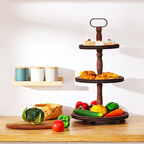 Urban Deco Wooden Tiered Tray 3-Tier Decorative Tray Stand Serving Tray - style: 3 tier-brown