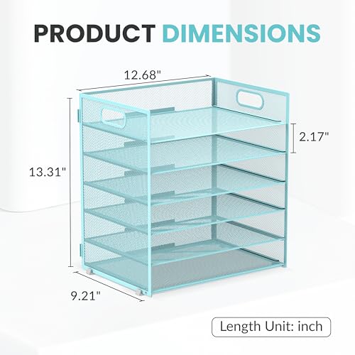 Daltack 6-Tier Paper Organizer for Desk with Handle, Blue - color: Blue