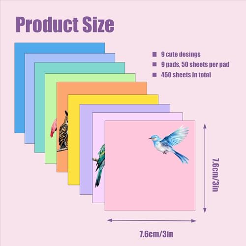 9 Pads Cute Sticky Notes Set, 3" x 3" Bird Self Stick Notepads, Funny Sticky Notes Set, Bird Stationery, Kawaii Adhesive Memo Pads, Office Decor Desk Accessories, School Supplies, Bird Lover Gifts - color: 9 Colors Birds