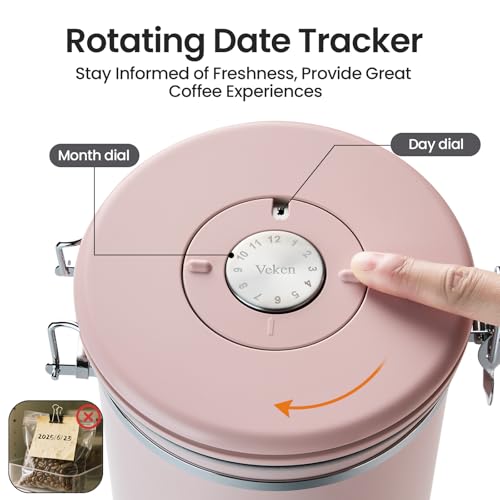 Veken Coffee Canister,39OZ, 2.2lbs,Large Airtight Stainless Steel Container - color: Pink, size: 39 oz