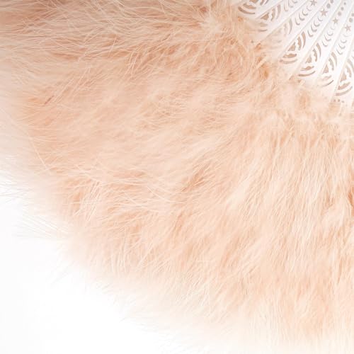 BABEYOND 1920s Marabou Feather Folding Hand Fan - color: Darkchampagne