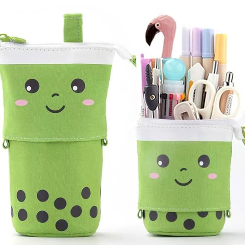 Telescopic Pencil Bag Pen Holder Pop Up Stationery Case, Stand-up Retractable Transformer Bag Standing Organizer, Great for Christmas Holiday New Year Office Bag - color: Green