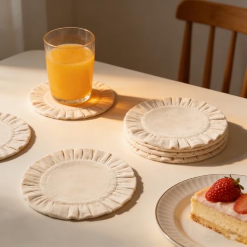 5 Inch Round Ruffle Velvet Coaster, Tabletop Protection, Coffee Table & Bar Decoration, Drink Coasters Suitable for Home Dining Tables & Kitchen Accessories Set of 4, Beige - color: Beige
