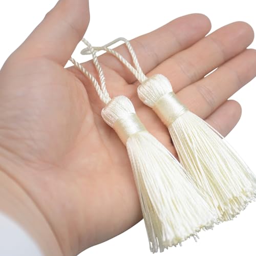 20Pcs 4.3 Inch Silky Mini Craft Tassels for Earrings, Souvenir(Cream) - color: Cream