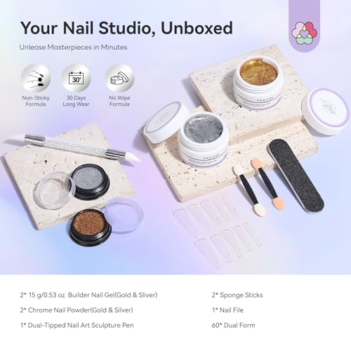 SAVILAND Non Sticky Solid Builder Nail Gel Gold Silver Metallic 3D Nail Gel - color: Gold Silver Metallic