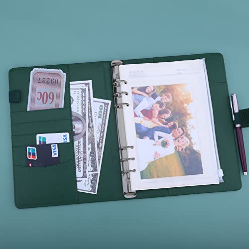 Antner A5 Binder 6 Ring Refillable Notebook Binder Planner Cover for A5 Refill Paper, PU Leather Loose Leaf Personal Organizer Budget Planner for Savings & Budgeting with Magnetic Buckle, Dark Green - color: Dark Green