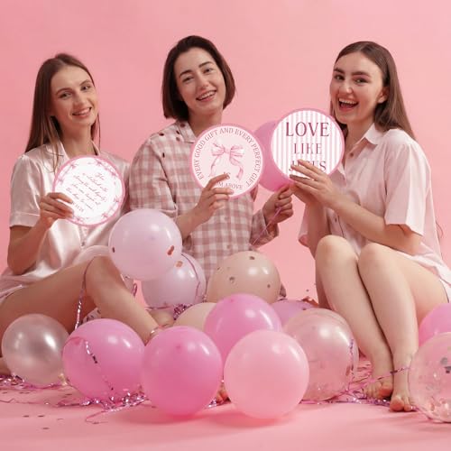 Gejoy 24 Pcs Pink Bow Foldable Disc Fan, Flying Disc Folding Fan 8 Styles - color: Pink Bow
