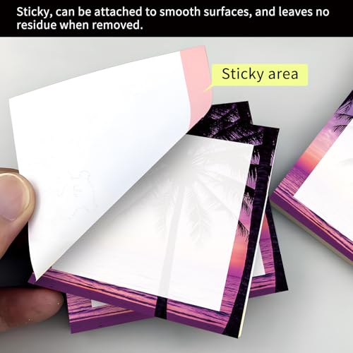 Cute Sticky Notes 3 x 3 in, 2 Pack Self Stick Note Pads with Fun Patterns, Strong Adhesive Memo Pads for Office School Home, 80 Sheets per Pad Sunset Beach - color: Sunset Beach