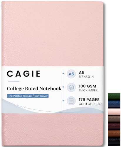 CAGIE College Ruled Journal for Men & Women, Softcover A5 Leather Notebook - color: Pink, size: 1 Pack