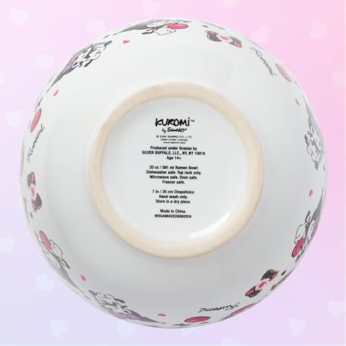 Silver Buffalo Sanrio Hello Kitty Choco, Ramen Bowl with Chopsticks, 20oz - color: Kuromi Chocolate and Cherry, size: 20 Ounces (No Spoon)
