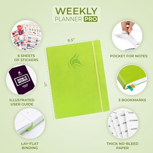Clever Fox Planner PRO, Undated Weekly Planner, 8.5x11 Lime Green - color: Lime Green (Undated), size: A4 (8.5" x 11") Standard Version