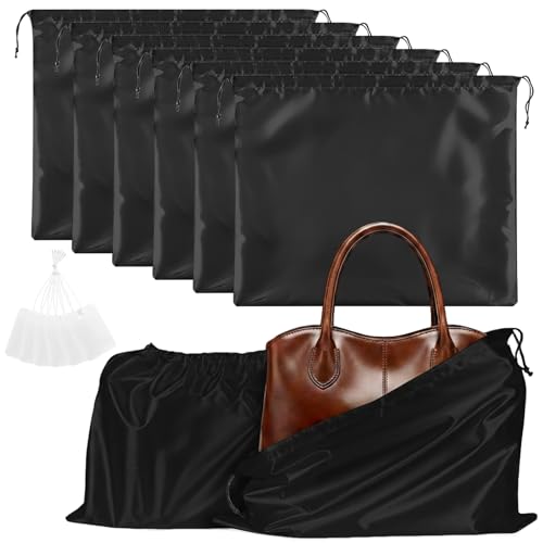 Q&J Fabric Co. 6 Pack Satin Dust Bags for Handbags & Purses - Drawstring Storage Bags for Shoes, Boots, Wallets, Travel Organizer Pouches, Soft Polyester Protector Covers (15.7"x19.7", Black) - color: Black, size: 15.7"x19.7"
