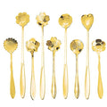 9 Pcs Flower Spoon Coffee Teaspoon, ESRISE Stainless Steel Tea Spoon(Gold) - color: Gold