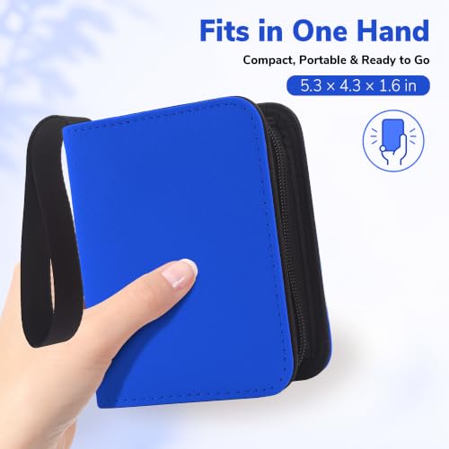 1 Pocket Card Binder with Zipper, 100 Pockets Mini Trading Card Album, Premium PU Leather Single Card Binder, Small Display Folder for TCG & Sports Cards - color: Royal Blue, size: 1-Pocket