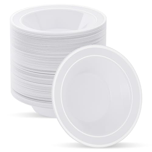 realluck 100pc Deep Bowl With White Background And Double Silver Edges - color: Silver, size: 100Pack