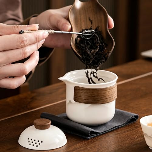 Portable Chinese Gongfu Tea Set, Travel Mini Gaiwan Teapot with Bag - color: White