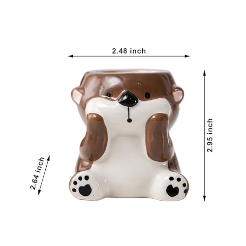 DIYOMR Cute Animals Planter, Mini Ceramic Cartoon Animal Shaped Succulent Flower Pot Indoor Air Plants Holder, Smooth Shiny Decorative Flower Cactus Planter - Plants Not Included (Otter) - color: Otter