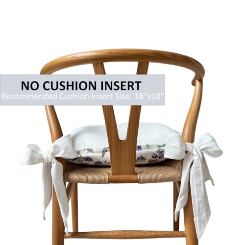Korean Made Chair Pad Slipcover, 1 Cover, 17.5"x17.5" Chair Cushion Cover Ties with Ruffle Farmhouse Decor Covers Only, Gift for Mom (White Floral) Stocking Stuffer - color: White Floral
