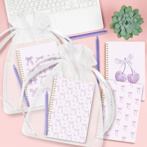 CNhoqc Purple Spiral Journal Notebook, 4 Sets A5 Ballpoint Pens Organza Bags - color: 4-Set Purple Bow