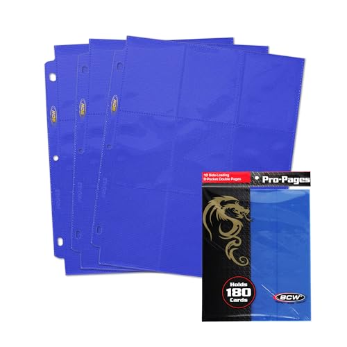 BCW Double-Sided 9-Pocket Pages Holder - 10 Blue Pages | Trading Card Binder Sheets | Secure Side Loading | Ideal Card Storage and Display Solution - color: Blue