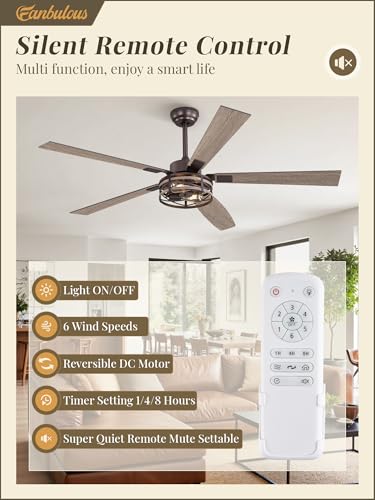 Fanbulous Ceiling Fan with Light & Remote, 60" Farmhouse Caged, DC Motor - color: Oil Bronze, size: 60 Inch