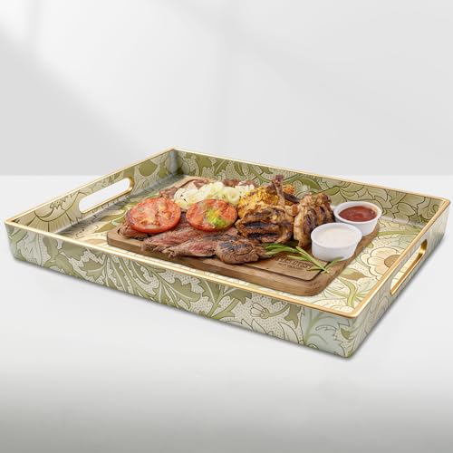 AGIOTA Coffee Table Trays for Living Room Serving Tray with Handles, Modern Large Tray for Ottoman Coffee Table - color: Green Field Vine