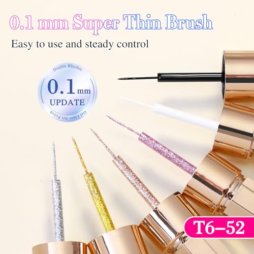 Double Rhythm 6 Pcs 15 ML Gel Liner Polish Nail Art Set Chrome Metallic Glitter Soak Off Gel Polish Kit Nail Art Manicure Salon DIY at Home for Women (Gold Silver Black White-T6-52) - color: Liner Rose Gold Silver