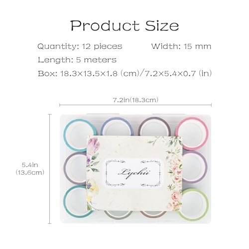 Lychii 12 Rolls Washi Tape Set, 5M/16.4Ft Long Vintage Masking Tape, 15mm - color: Vintage