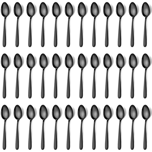 Pleafind 36 Pieces Black Teaspoons Set - 6.2 inch, Spoon Silverware, Stainless Steel Tea Spoons, Mirror Polished Small Teaspoon, Dessert Spoons for Home, Kitchen, Restaurant, Dishwasher Safe - size: 36 Pcs 6.2'' Black Teaspoons