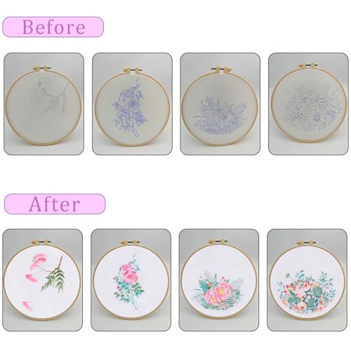 FOXTEMO 4 Sets Embroidery kit for Beginners Adults, 1 Pack 20CM Embroidery Hoops, Adults Starter Cross Stitch Kit DIY Needlepoint Kits