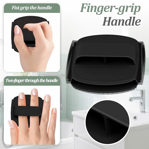 Upgrade Silicone Face Scrubber 2PCS, Soft Facial Cleansing Brush with Unique Side-Bristle Design, Manual Face Brush with Finger-Grip Handle for Gentle Exfoliating & Deep Cleansing(Black+Blue) - color: Black+blue