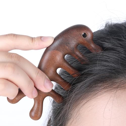 2 Pack Wooden Wide Tooth Hair Comb Head Massage Tool