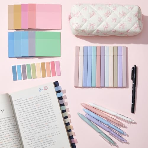 Jutom 39 Pcs Aesthetic Book Annotation Kit,Pink,Bow Style - color: Pink, style: Bow Style
