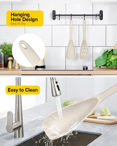 BUNDLEPRO Silicone Cooking Spoons for Nonstick Cookware, One-Piece, 2 Pack - color: Khaki