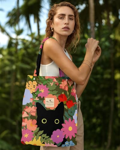 Miss Adola Corduroy Tote Bag for Women Cute Design - color: Cat in Flower
