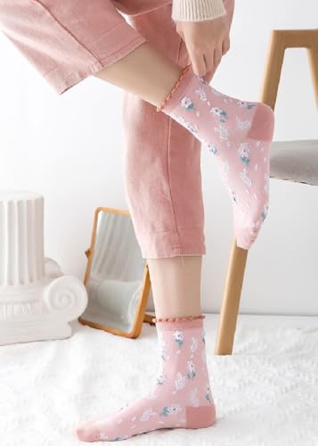 Vintage Embroidered Floral Socks for Women Combed Cotton Crew Socks - color: 5 Pairs-pink