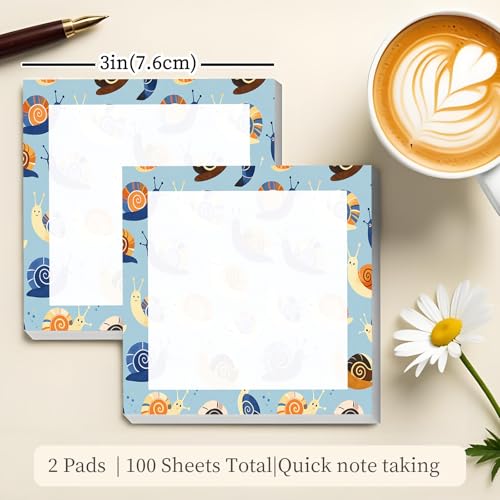 Sticky Notes 3x3 Inches, Cute Self-Stick Note Pads, Funny Memo Pads, Easy to Post Sticky Notes for Office, Home & Notebook Cute Blue Snail - color: Cute Blue Snail