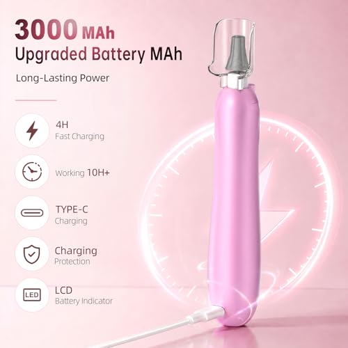 Electric Nail File Drill, 3000MAH Cordless Electric Nail Drill, Rose Pink