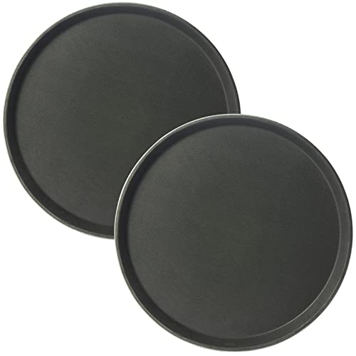 CURTA 2-Pack 16 Inch Round Non Slip Serving Tray, NSF Rubber Lined, Black - color: Black-round, size: 16 Inch