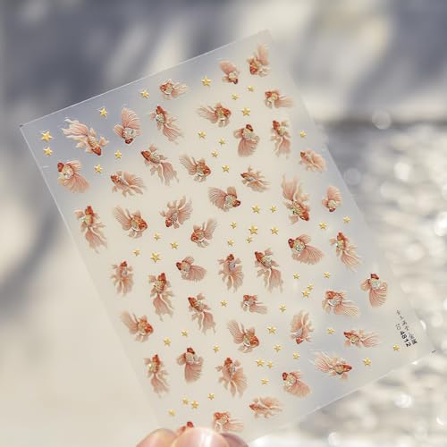 5D Embossed Under The Sea Stickers for Nail Art Jelly Fish Self-Adhesive Nail Art Decals for Women Nail Supplies Art Design Stickers (to4812) - style: to4812