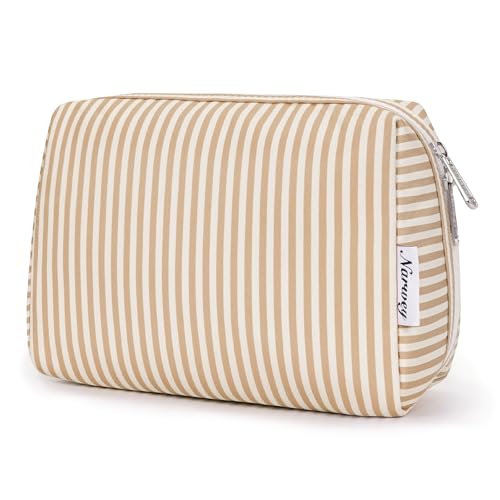 Narwey Makeup Bag Travel Toiletry Bag, Cosmetic Bag for Women Girls - color: A-Brown Stripe, style: Large