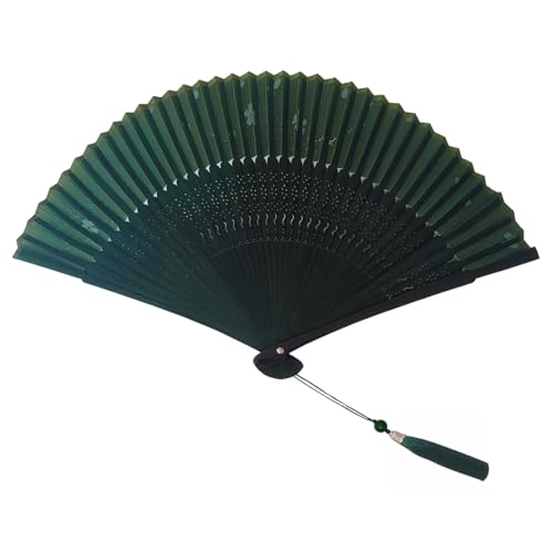 Mini Charming Elegant Modern Woman Handmade Bamboo Silk 8.2 in (21cm) Folding Pocket Hand Fan Chinese Japanese Vintage Retro Style Fan with Silk Pouches, Ladys Girls Gifts (Green)