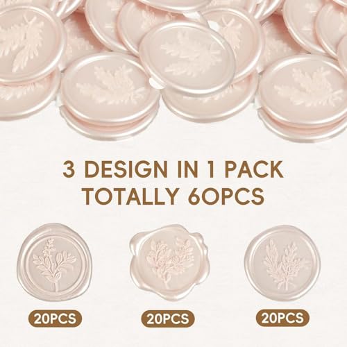 60 Pcs Wax Seal Stickers Set (3 Designs in 1 Pack) - Adhesive Backed Elegant Floral Designs for Wedding Invitation Envelope Seal Stickers Gift Wrapping (Champagne) - color: Champagne
