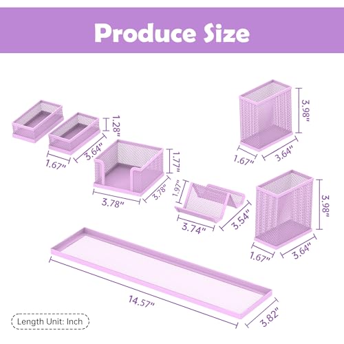 Pen Holder for Desk, 6-Piece Mesh Desk Organizer with Phone Holder, Purple - color: Purple