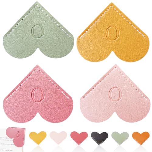 Personalized Leather Heart Bookmark, 26 Letters Customized Corner Book Mark for Reading Women, Book Marker with Initials，Cute Gifts (Light Pink+Deep Pink+Green+Light Brown, O) - color: Light Pink+deep Pink+green+light Brown, size: O