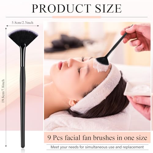 Maitys 9 Pieces Facial Fan Mask Brushes, Black with White - color: Black with White
