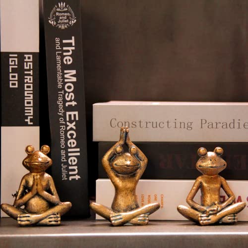 Smadeer Bronze Frog Figurines, 3-Piece Yoga Decor Set, Antique Bronze Color, Handmade Home Decoration - color: Frog