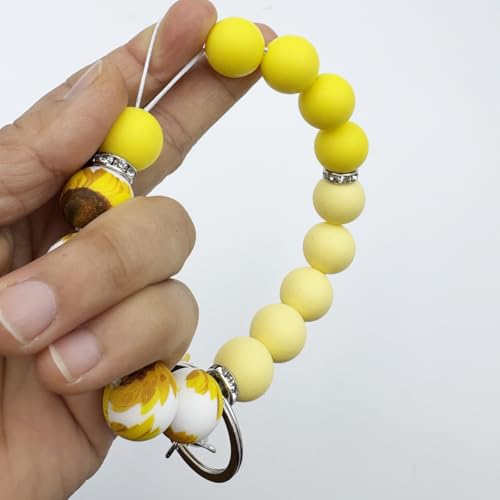 Unpafcxddyig Silicone Bead Keychain Bracelet Wristlet Key Ring - color: Rainbow Yellow