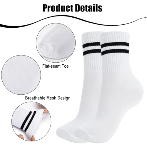 Womens White Crew Socks 6 Pair Striped Trim Casual Crew Socks - color: White